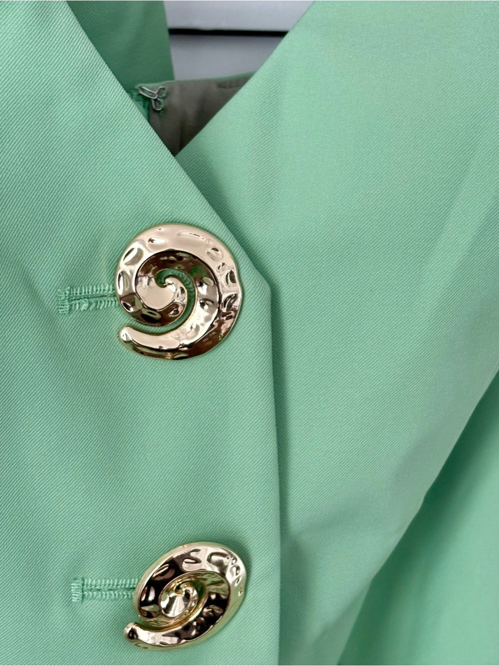 Mint Green Midi Dress with Decorative Gold Spiral Buttons